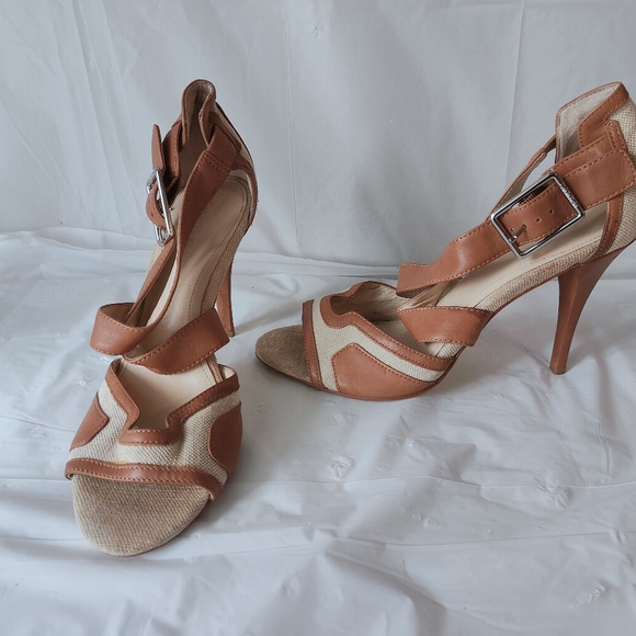 Calvin Klein Women's Brown and Tan Canvas and Leather Heels Size 10 - Picture 6 of 11